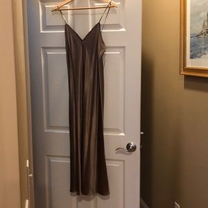 Gold satin slip dress.